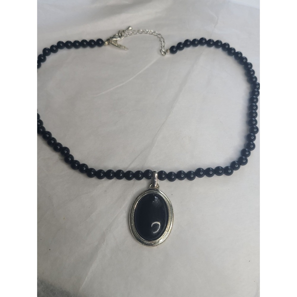 Vintage NY Necklace Black Bead Pendant Choker 16 Inches